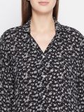 Black Floral Print Rayon Crepe Women's Sleepshirt