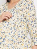 Yellow and Blue Floral Printed Rayon Women's Maternity Top