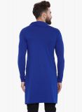 Men Royal Blue Knitted Design Knee Length Straight Kurta