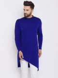 Men's Royal Blue Color Cotton Blend Asymmetrical Kurta