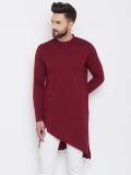 Men's Maroon Color Cotton Knitted Asymmetrical Kurta