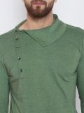 Men Green Knitted Design Knee Length Straight Kurta