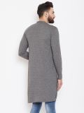 Men's Charcoal Cotton Knitted Asymmetrical Kurta