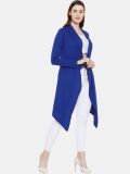 Women Blue Solid open front Waterfall shrug