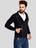 Men's Black Cotton Blend Fleece Jackets