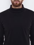 Men's Black Cotton High Neck T-shirt
