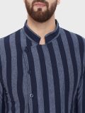 Men's Blue and Grey Cotton Blend Knitted Stripe Kurta