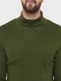 Men's Green Cotton High Neck T-Shirt