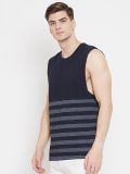 Men's Blue and Grey Cotton Blend Muscle T-Shirt