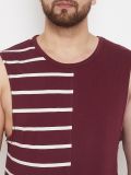 Men's Maroon and Ecru Cotton Stripe Muscle T-Shirts