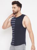 Men's Blue and Grey Cotton Stripe Muscle T-Shirts