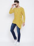 Men's Yellow Ecru Stripe Cotton Overlap T-Shirt