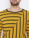 Men's Yellow Black Stripe Cotton Overlap T-Shirt