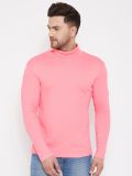 Men's Pink Cotton High Neck T-Shirt