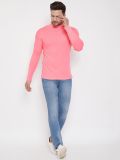 Men's Pink Cotton High Neck T-Shirt