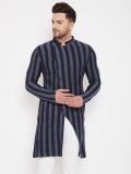 Men's Blue and Grey Stripe Knitted Kurta 