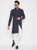 Men's Blue and Grey Stripe Knitted Kurta 