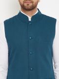 Men's Teal Blue Cotton Nehru Jacket