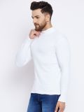Men's White Cotton High Neck T-Shirt