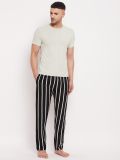 Men's Black and Ecru Stripe Cotton Knitted Pajama