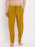 Men's Yellow and Black Stripe Cotton Knitted Pajama