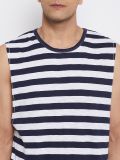 Men's White and Blue Stripe Cotton Muscle T-shirt