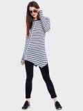 Women's White and Navy Blue Stripe Cotton Knitted T-shirt