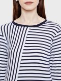 Women's White and Navy Blue Stripe Cotton Knitted T-shirt