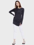 Women's Black and Grey Stripe Cotton Knitted T-shirt
