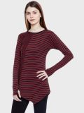 Women's Red and Black Stripe Cotton Knitted T-shirt
