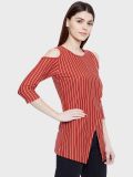 Women's Orange and White Stripe Cotton Knitted Top