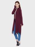 Women's Maroon Cotton Knitted Long Shrugs