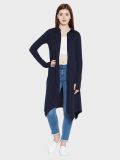 Women's Navy Blue Cotton Knitted Long Shrugs