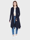 Women's Navy Blue Cotton Knitted Long Shrugs