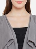 Women's Grey Bell Sleeve Cotton Long Shrug