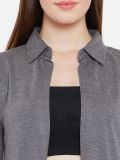 Women's Charcoal Melange Bell Sleeve Cotton Blend Long Shrug