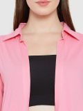 Women's Pink Bell Sleeve Cotton Long Shrug