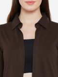 Women's Brown Bell Sleeve Cotton Long Shrug