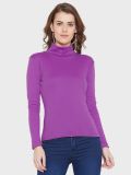 Women's Purple Cotton High Neck T-shirt