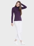 Women's Purple Cotton Blend High Neck T-Shirt