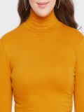 Women's Mustard Cotton Lycra High Neck T-Shirt
