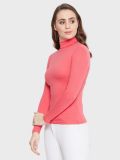 Women's Pink Cotton Lycra High Neck T-Shirt