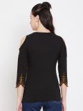 Women's Black Embroidery Cotton Top