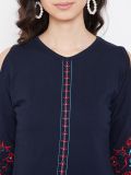 Women's Navy Blue Cotton Embroidery T-shirt