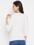 Women's Off White Cotton Embroidery T-shirt