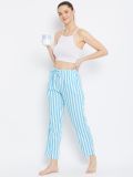 Women's White and Turquoise Blue Stripe Rayon Pajama