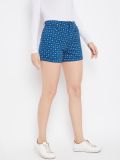 Blue Printed Cotton Lycra Women's Shorts
