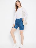 Blue Printed Cotton Lycra Women's Shorts