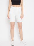 Women's White Cotton Lycra Shorts