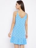 Blue Floral Printed Rayon Women's Baby Doll NightDress